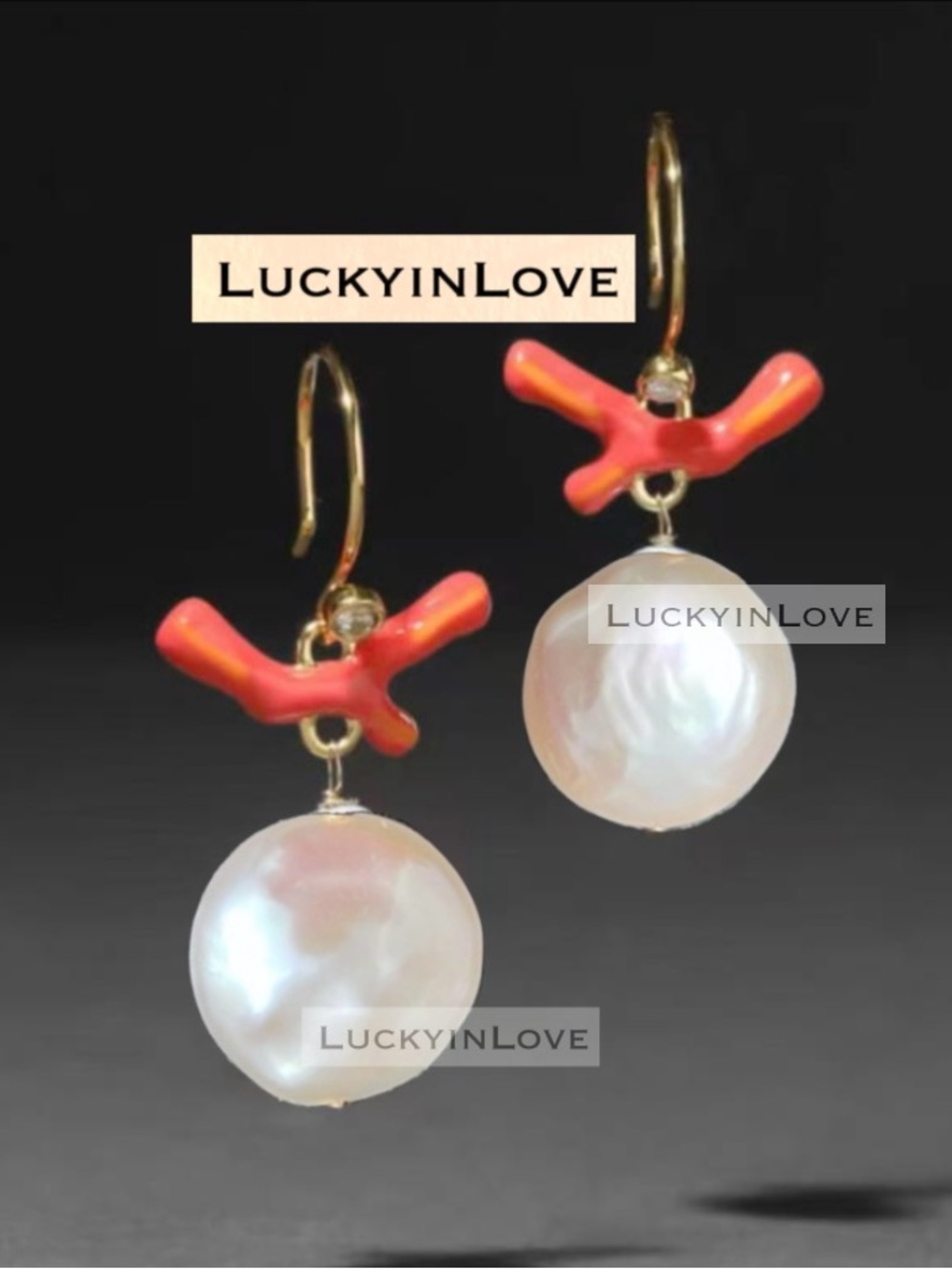 ALEXIS BITTAR • Coin Pearl & Faux Lucite Enamel Coral Drop Mobile Earrings